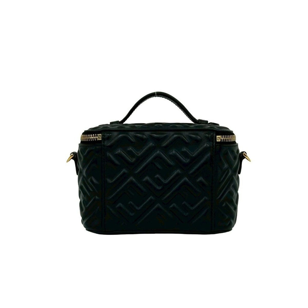 Fendi FF Logo Embossed Leather 2-Way Vanity Chain Shoulder Bag Black — view 3