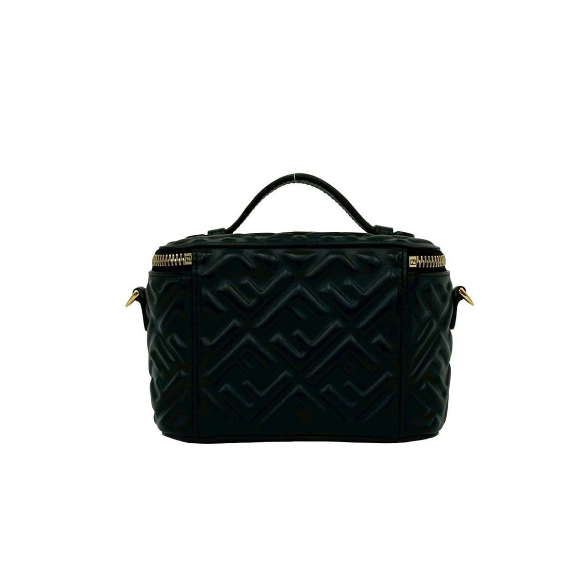 Fendi FF Logo Embossed Leather 2-Way Vanity Chain Shoulder Bag Black — view 3