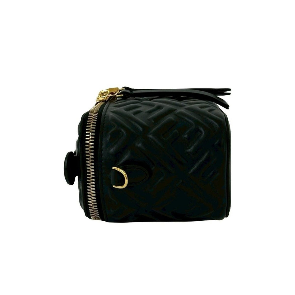 Fendi FF Logo Embossed Leather 2-Way Vanity Chain Shoulder Bag Black — view 5