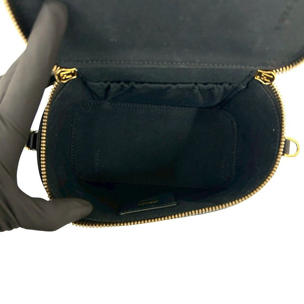 Fendi FF Logo Embossed Leather 2-Way Vanity Chain Shoulder Bag Black — view 9