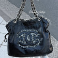Chanel CC Logo Chain Shoulder Bag Black Leather Vintage