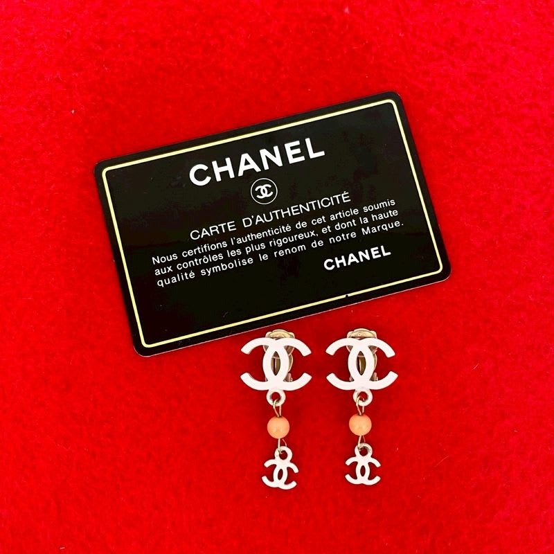 Chanel Coco Mark Motif Earrings Ear Cuff Accessories Gold Pink 03S
