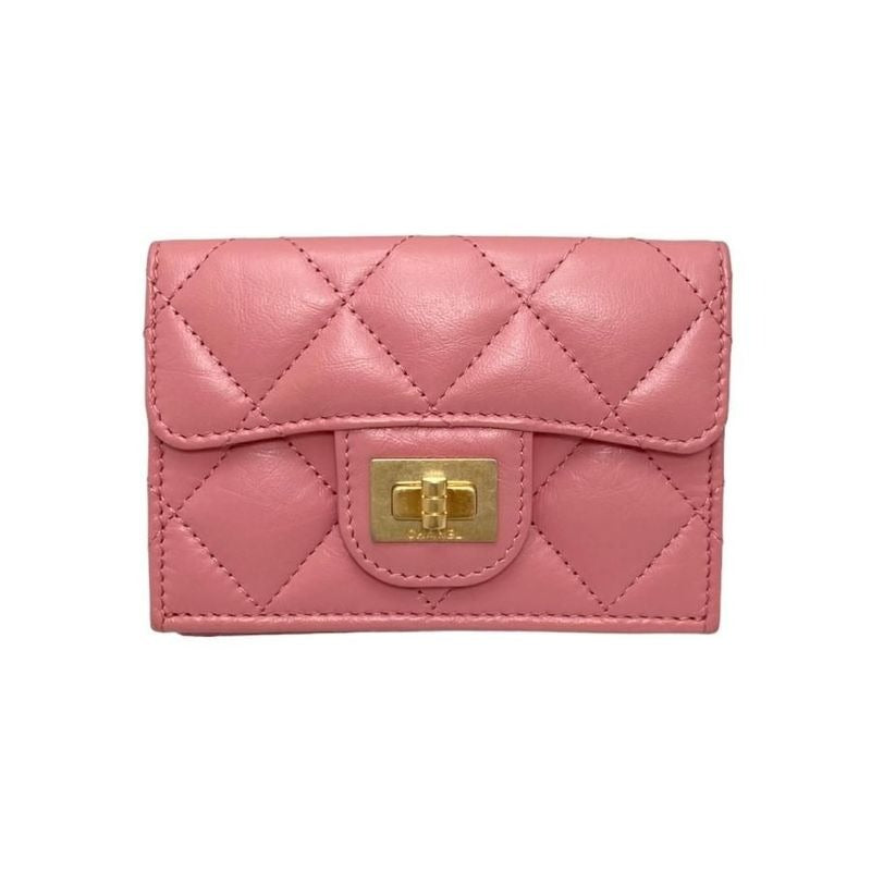 Chanel Trifold Wallet Small Flap Quilted Calfskin Pink