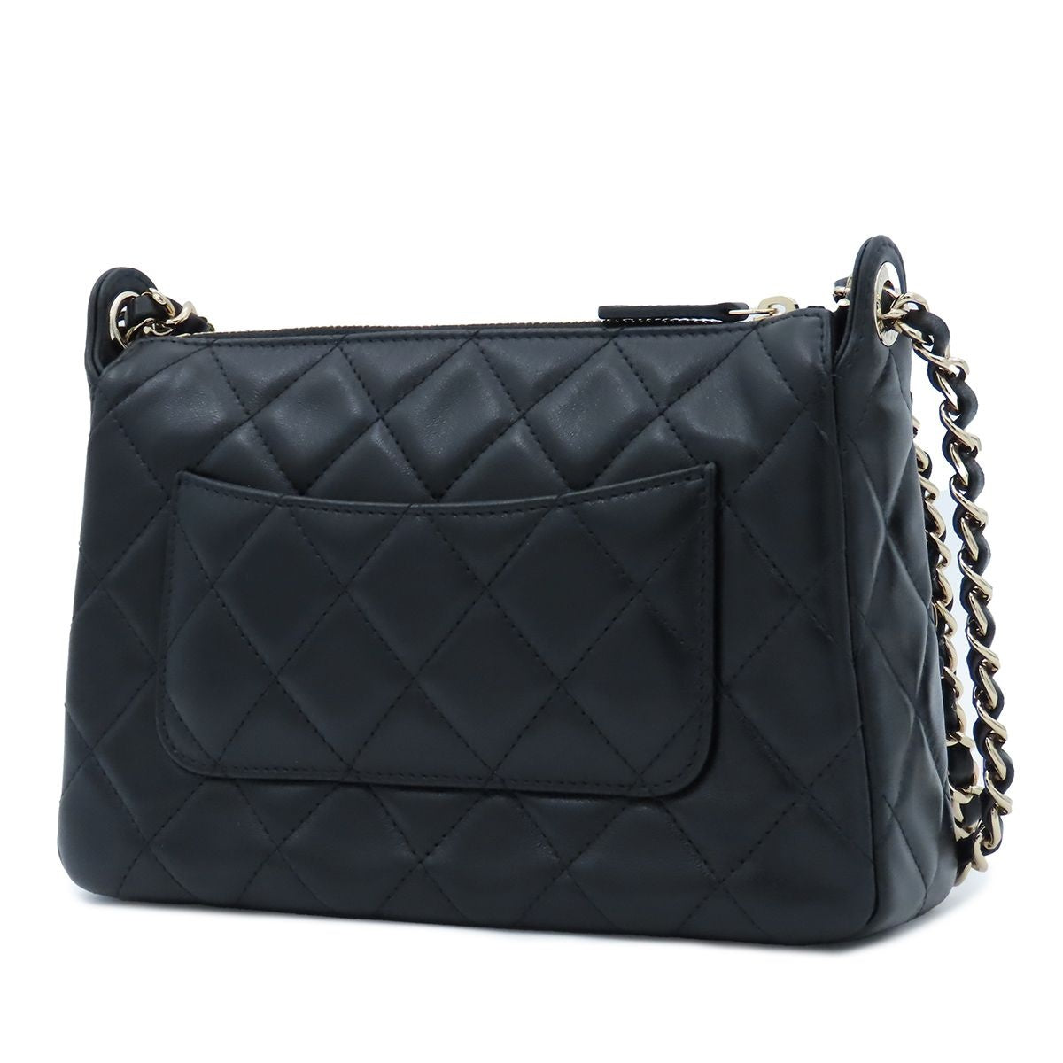 Chanel Chain Shoulder Bag Quilted Black Gold Lambskin — view 2