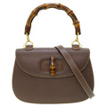 Gucci Bamboo Shoulder Handbag Leather Brown 0041 With Strap