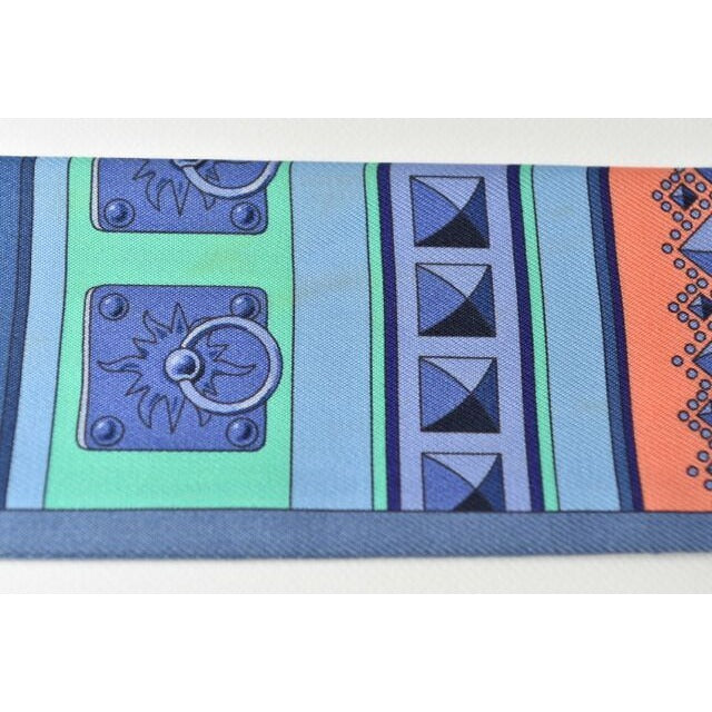 Hermes Twillye Scarf Silk Twill Medor Motif Blue Multi — view 7