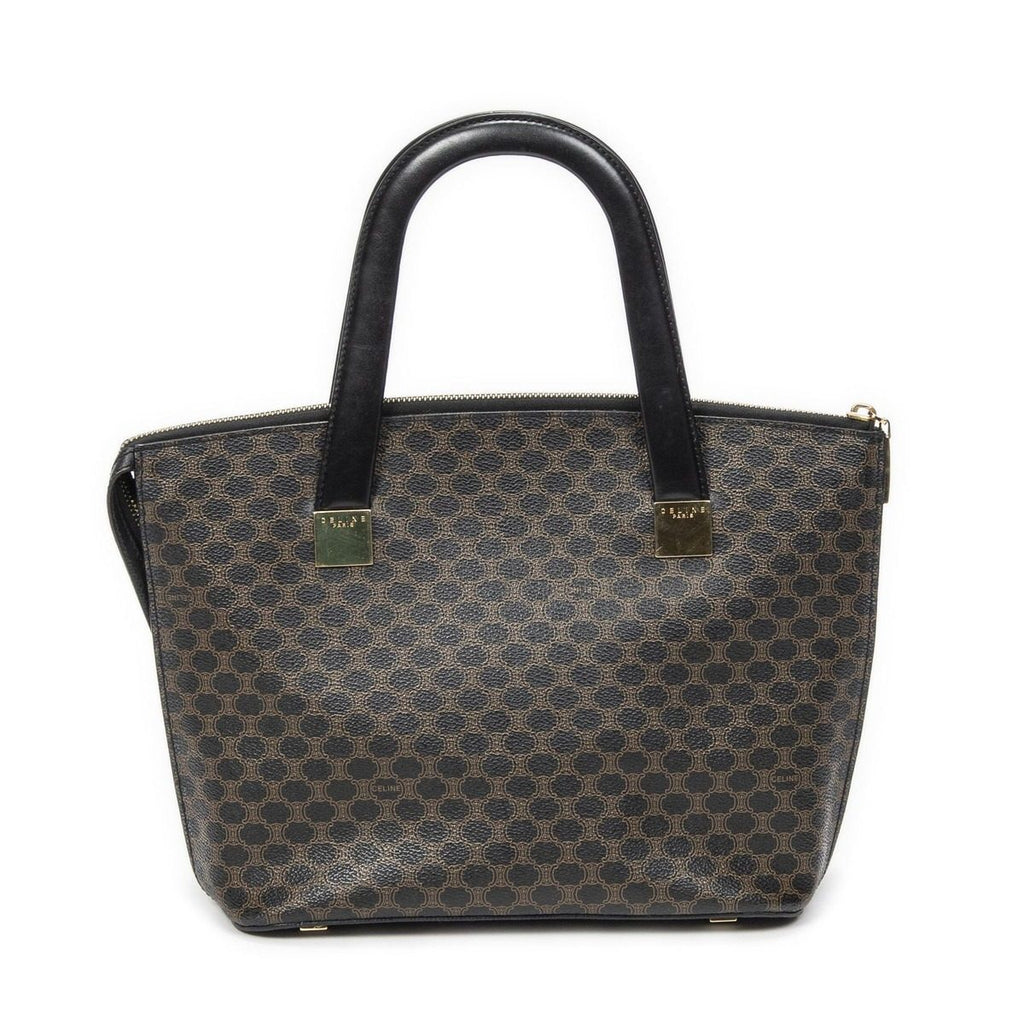 Celine Zip Top Handle Black Brown Macadam Canvas
