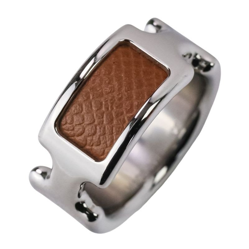 Hermes Olympe PM Ring S Size 11.5 Silver Color Brown