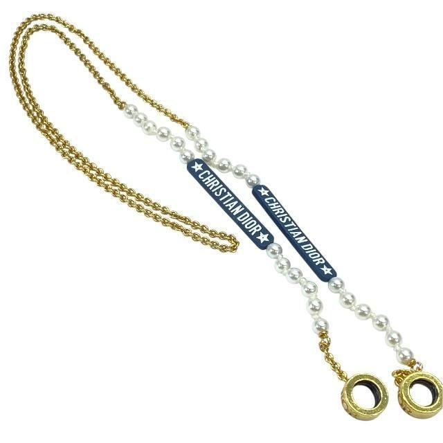 Christian Dior Airpods Holder Necklace Chain Logo Faux Pearl GP — view 2