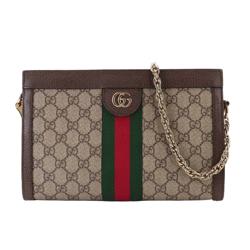 Gucci Ophidia GG Small Shoulder Bag Supreme Canvas Leather Beige Brown