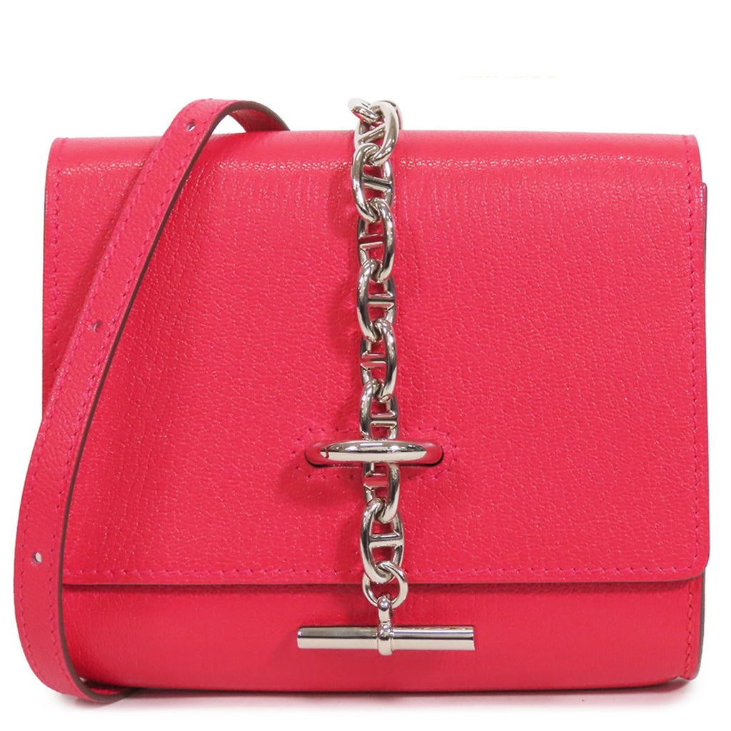 Hermes Chaine D'Ancre Compact Rose Silver Chevre Bifold Wallet Shoulder Bag