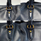 Loewe Anagram Flamenco 30 Navy Blue Stitch Tote Bag Gold Hardware — view 6