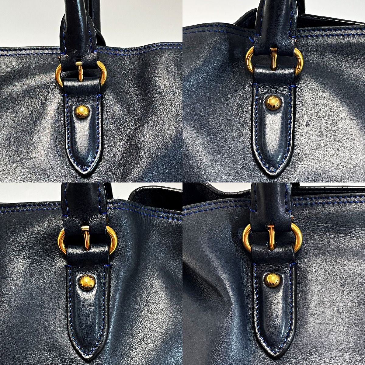 Loewe Anagram Flamenco 30 Navy Blue Stitch Tote Bag Gold Hardware — view 6