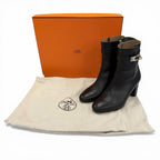 Hermes Saint Germain Silver Kelly Buckle Side Zip Leather Short Boots Black — view 2