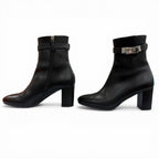 Hermes Saint Germain Silver Kelly Buckle Side Zip Leather Short Boots Black — view 3