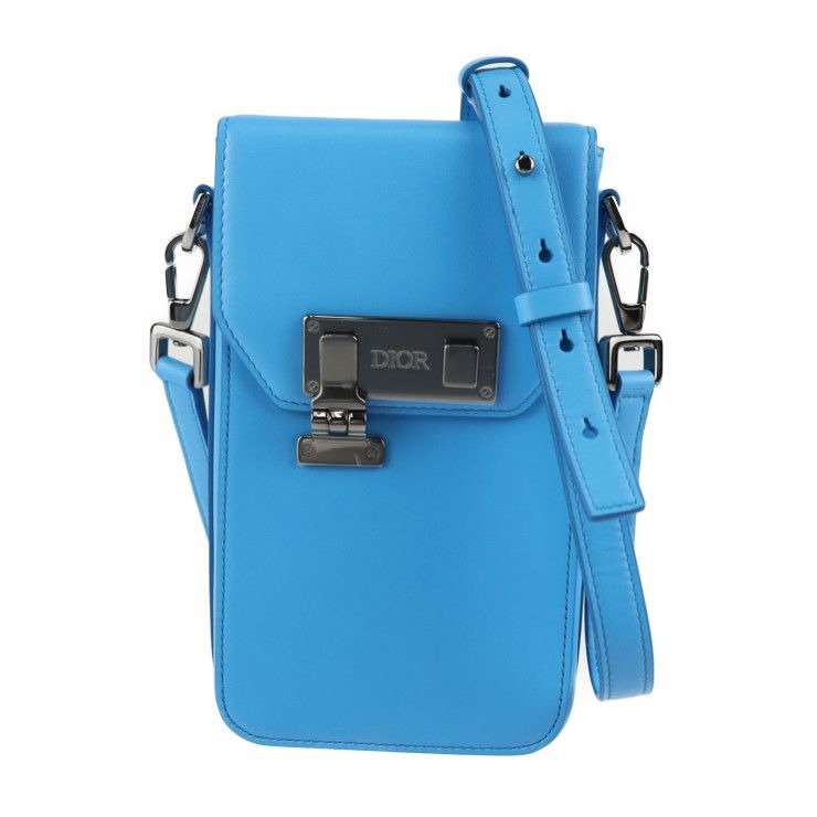 Dior Lock Vertical Pouch Shoulder Bag 2 ucl Leather Blue Silver Hardware