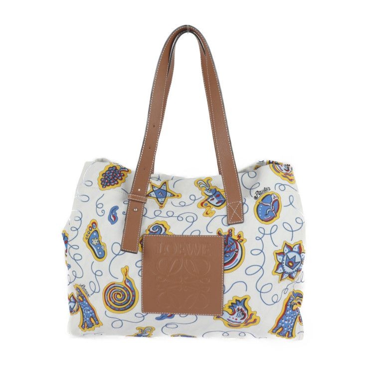 Loewe Tote Bag Canvas Leather White Blue Multicolor Brown Paula's Ibiza