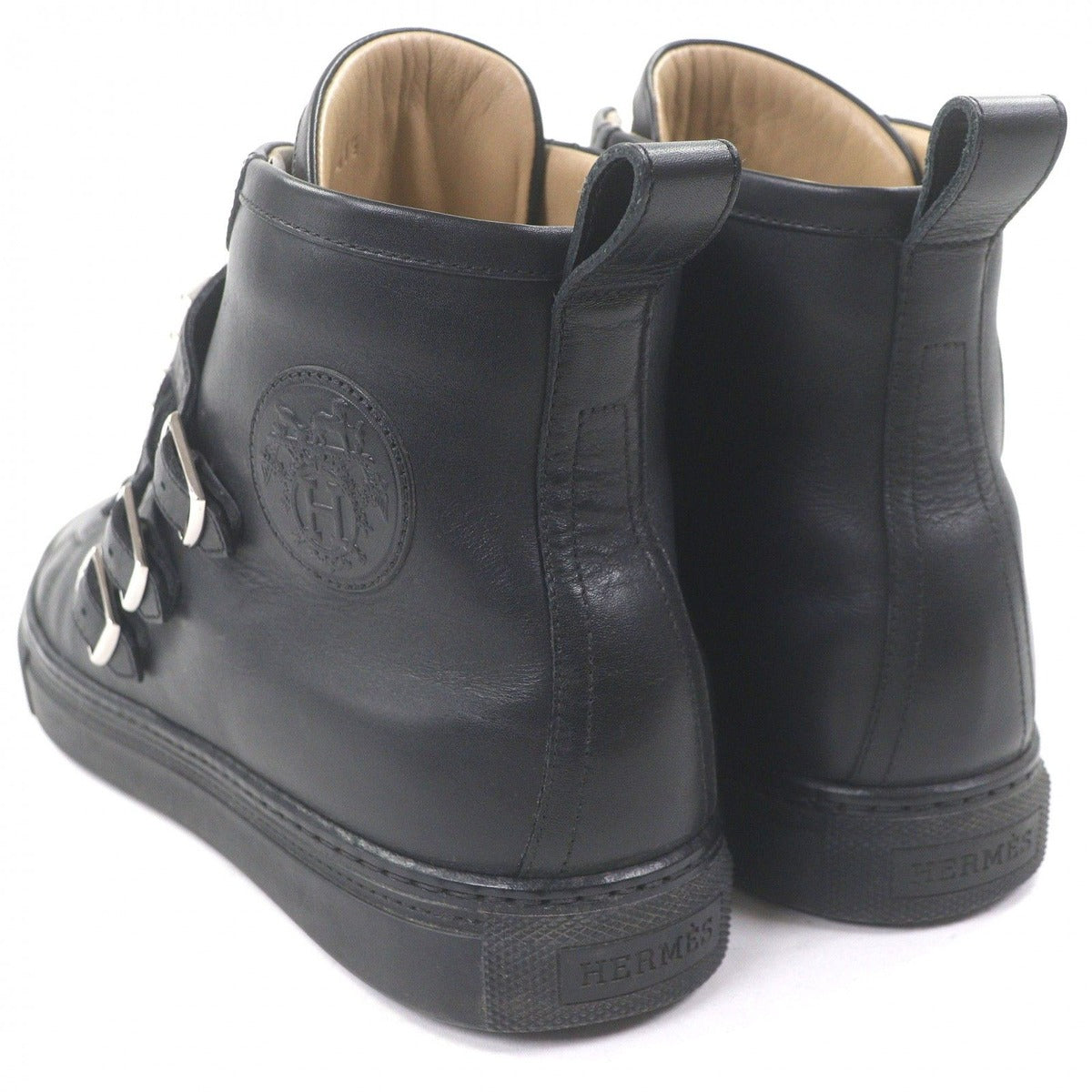 Hermes Lennox Collier de Chien Lace Up Leather High Cut Sneakers Black 41.5 — view 5