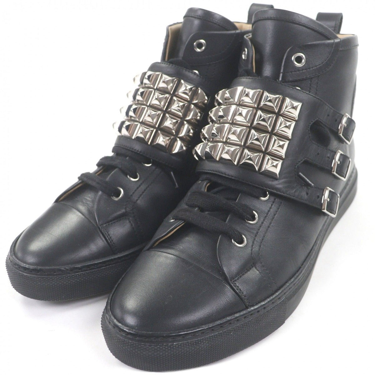 Hermes Lennox Collier de Chien Lace Up Leather High Cut Sneakers Black 41.5