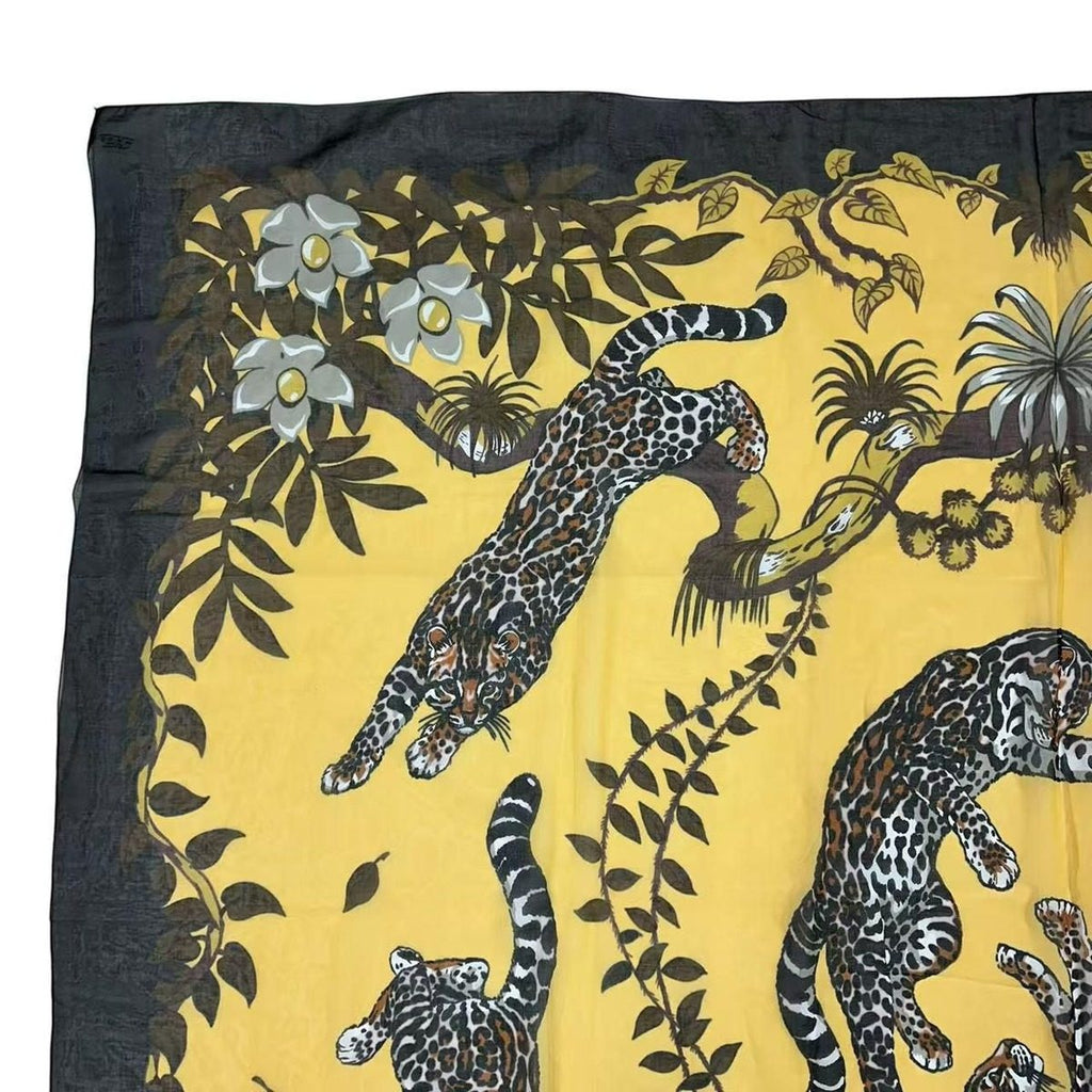 Hermes Scarf Large Tiger Print Yellow Cotton — view 2