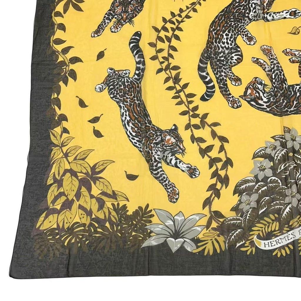 Hermes Scarf Large Tiger Print Yellow Cotton — view 4