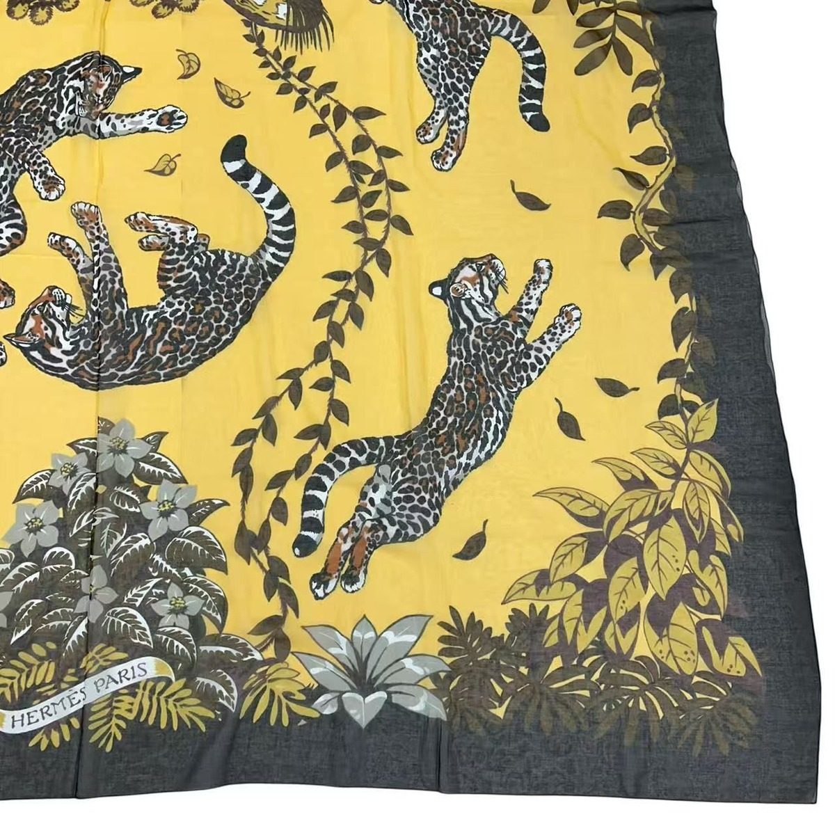 Hermes Scarf Large Tiger Print Yellow Cotton — view 5