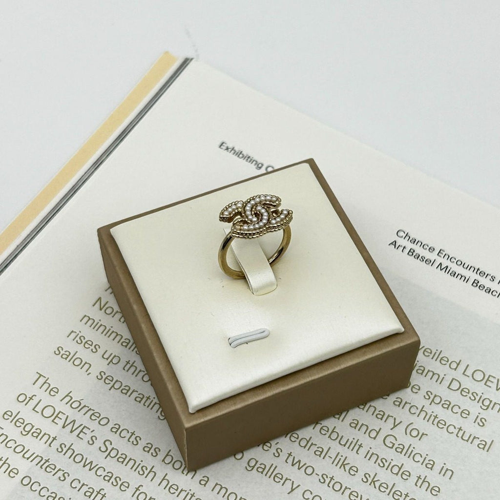 Chanel Light Togo CC Logo Pearl Decorative Ring