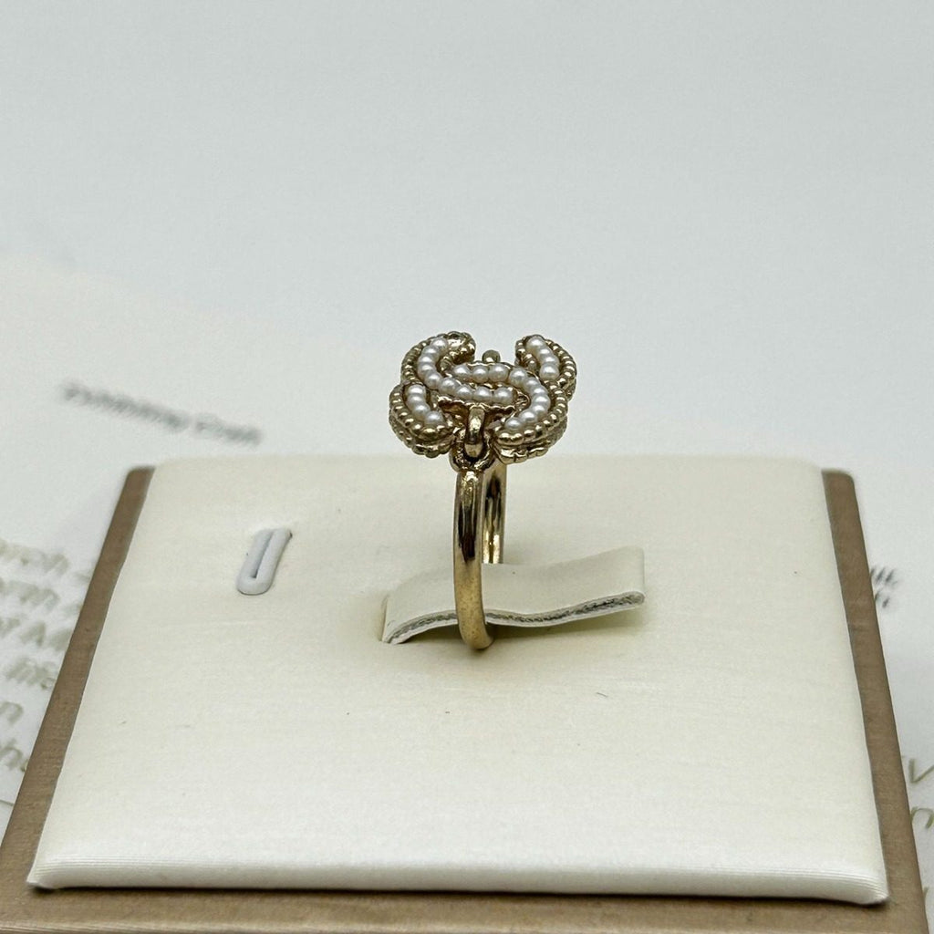 Chanel Light Togo CC Logo Pearl Decorative Ring