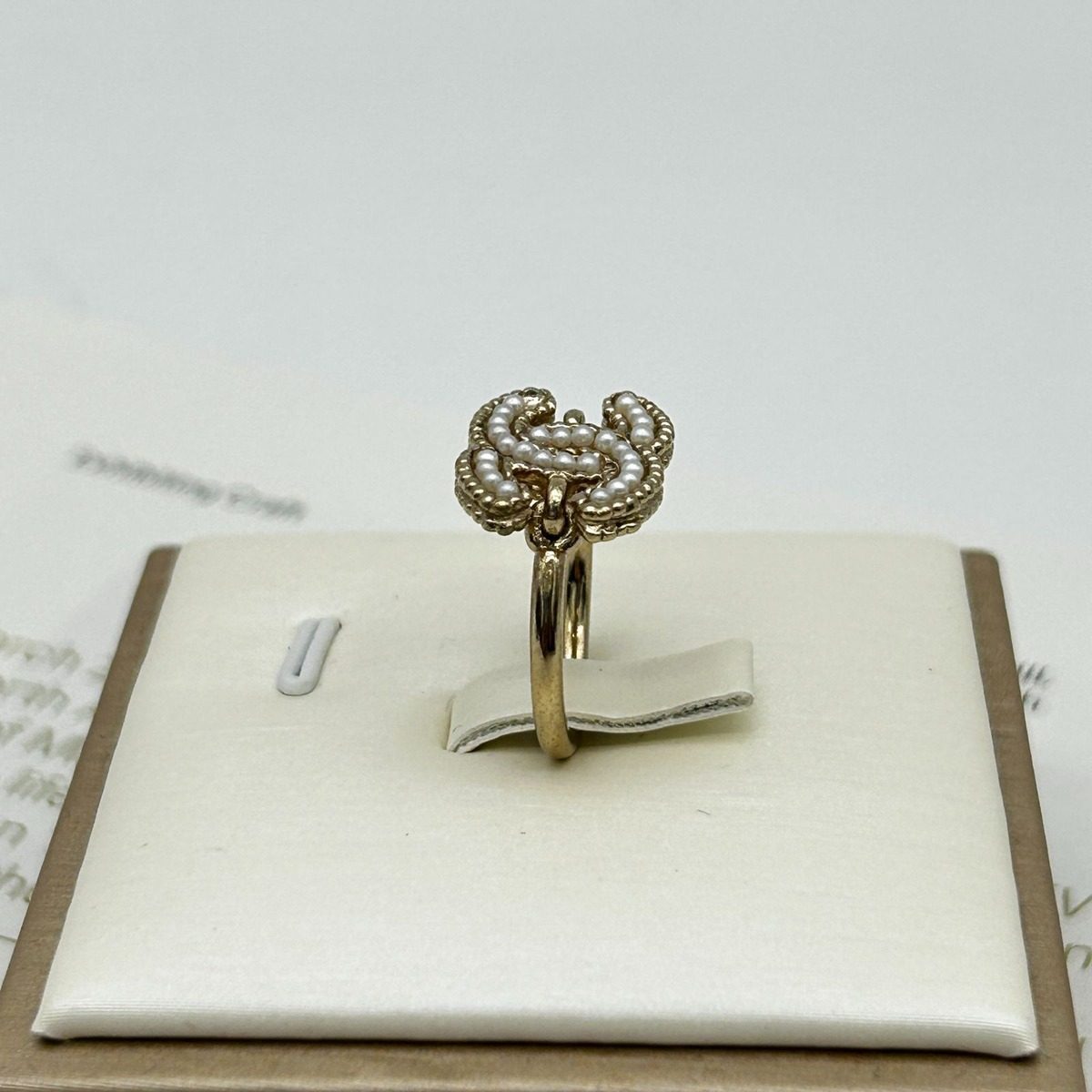Chanel Light Togo CC Logo Pearl Decorative Ring