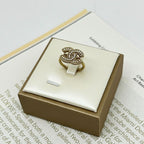 Chanel Light Togo CC Logo Pearl Decorative Ring