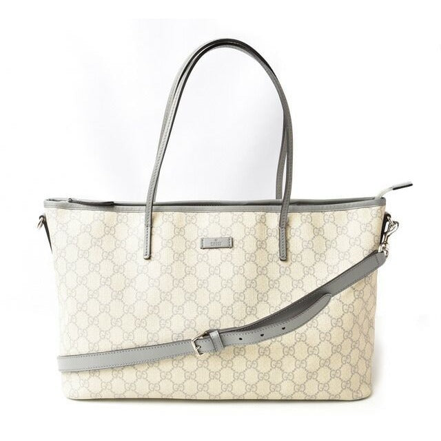 Gucci Tote Bag GG Supreme Canvas Medium Light Grey Beige