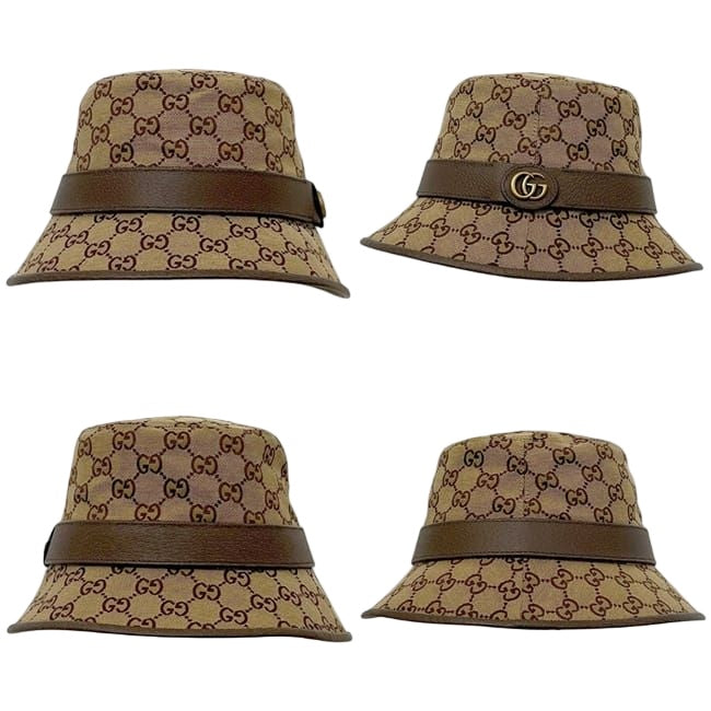 Gucci Bucket Hat Fedora Hat Beige Brown GG Marmont Hat S Canvas Leather