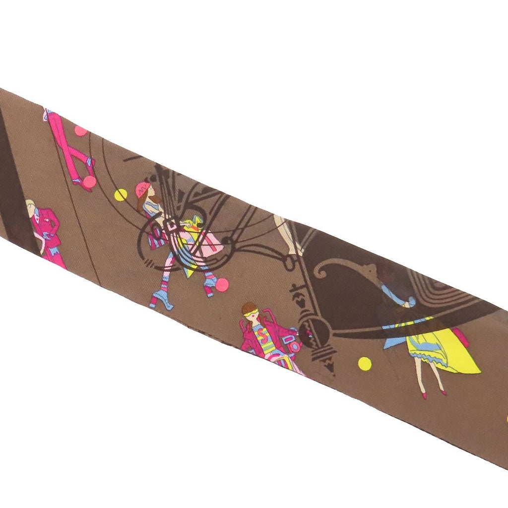 Hermes Twilly Brown Multicolor Silk Ex-libris Parisienne Scarf — view 3