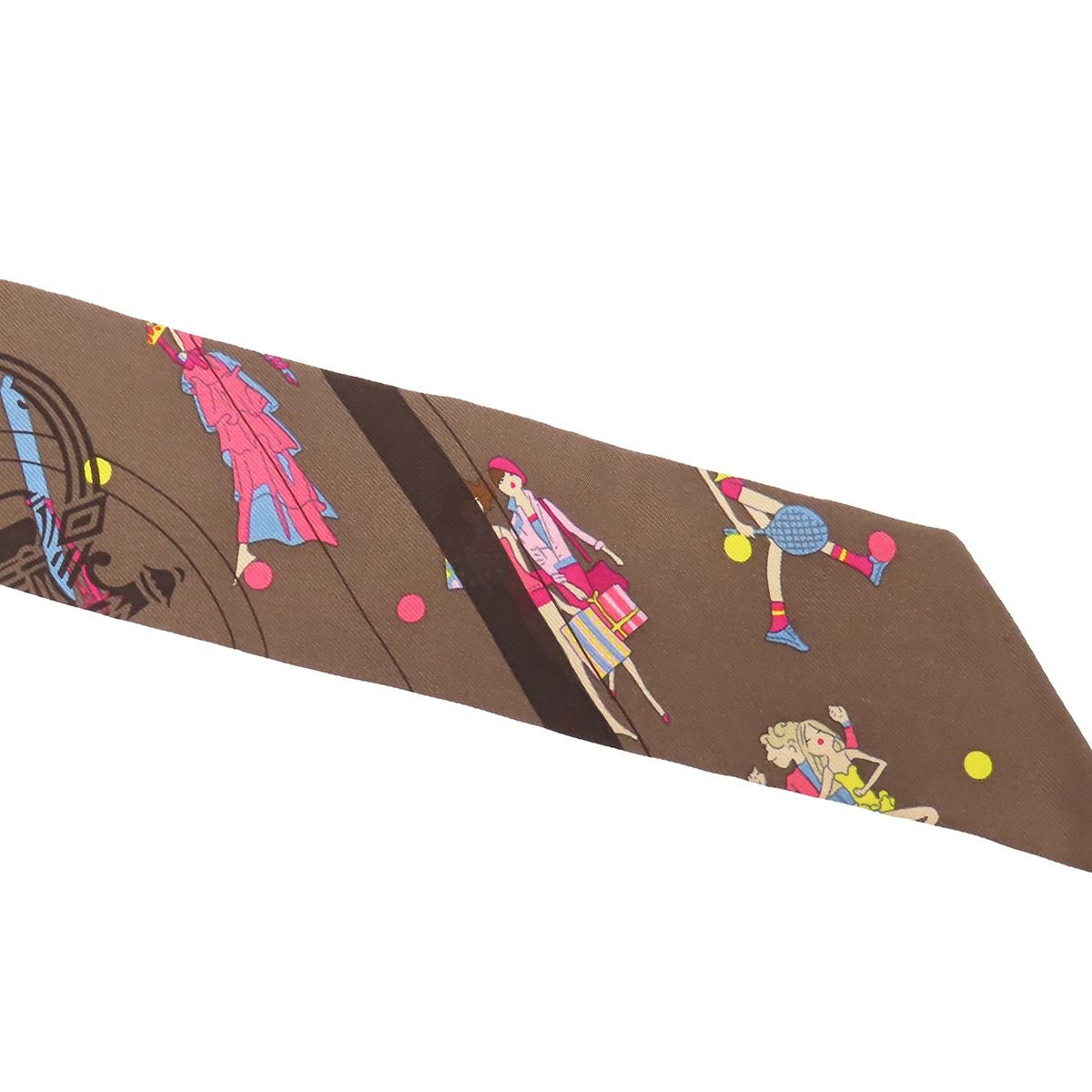 Hermes Twilly Brown Multicolor Silk Ex-libris Parisienne Scarf — view 4