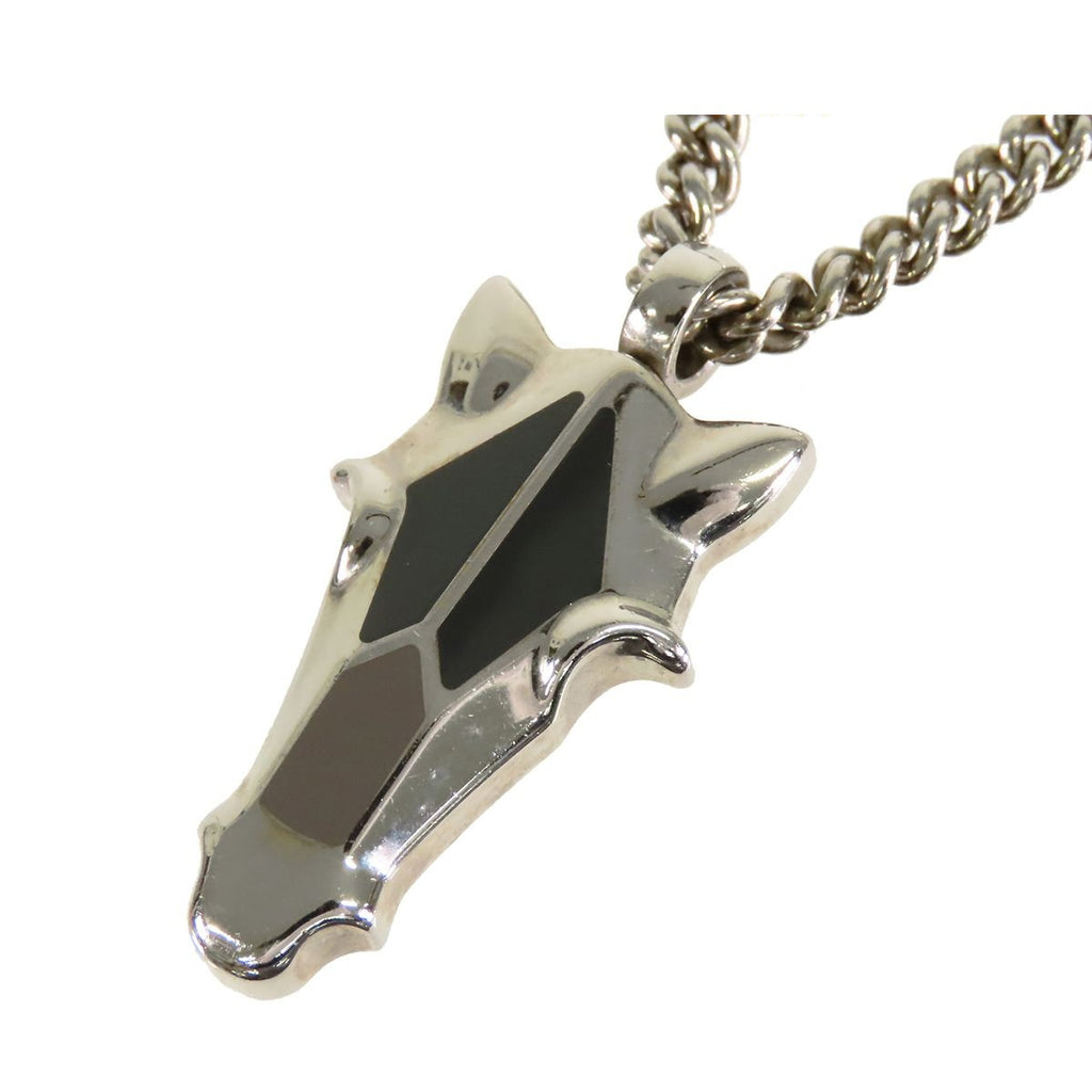 Hermes Destrier Pendant Silver Metal Buffalo Horn Necklace
