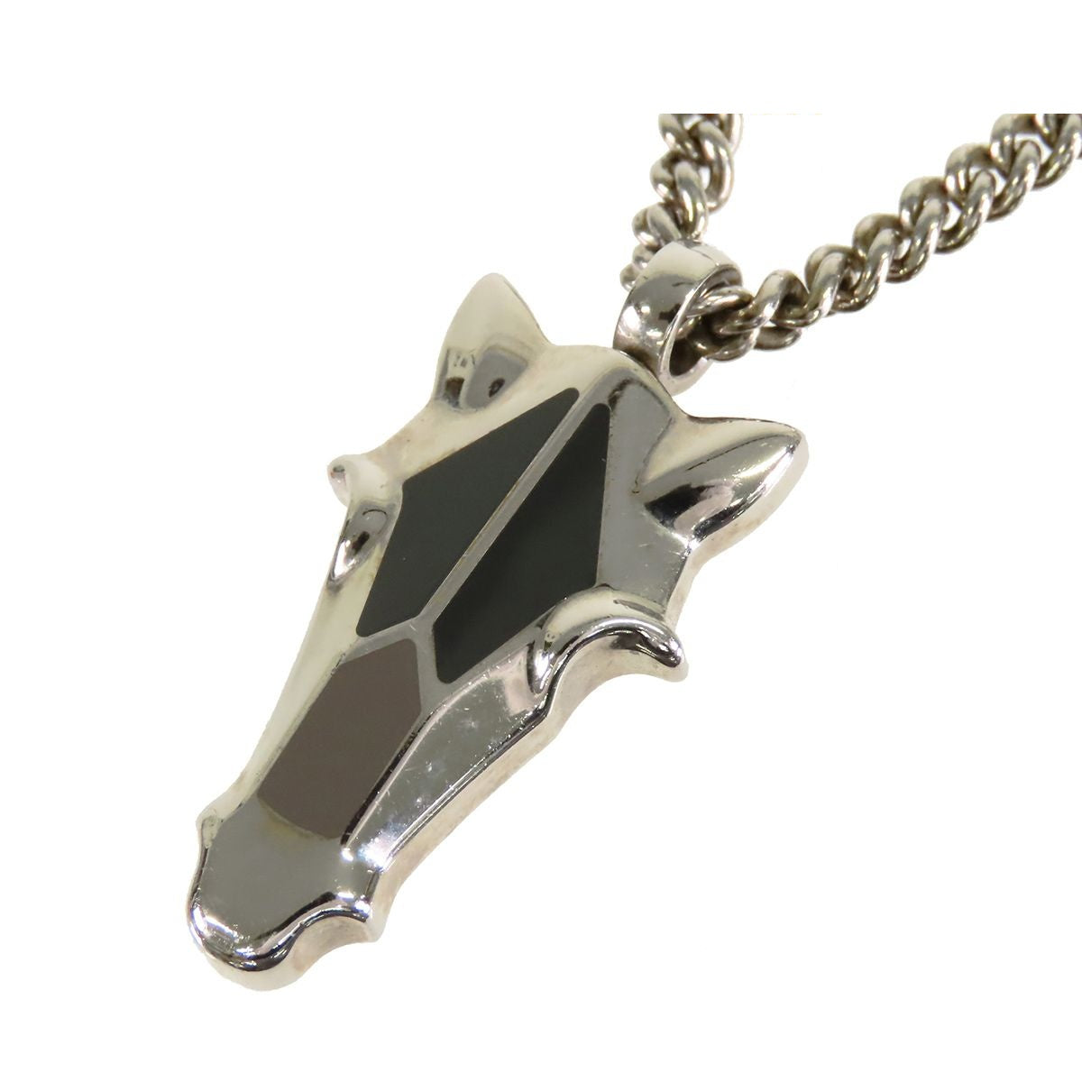Hermes Destrier Pendant Silver Metal Buffalo Horn Necklace