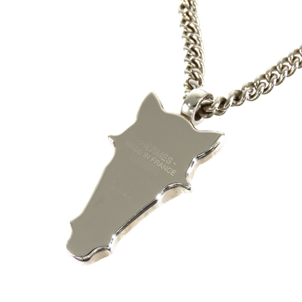 Hermes Destrier Pendant Silver Metal Buffalo Horn Necklace — view 2