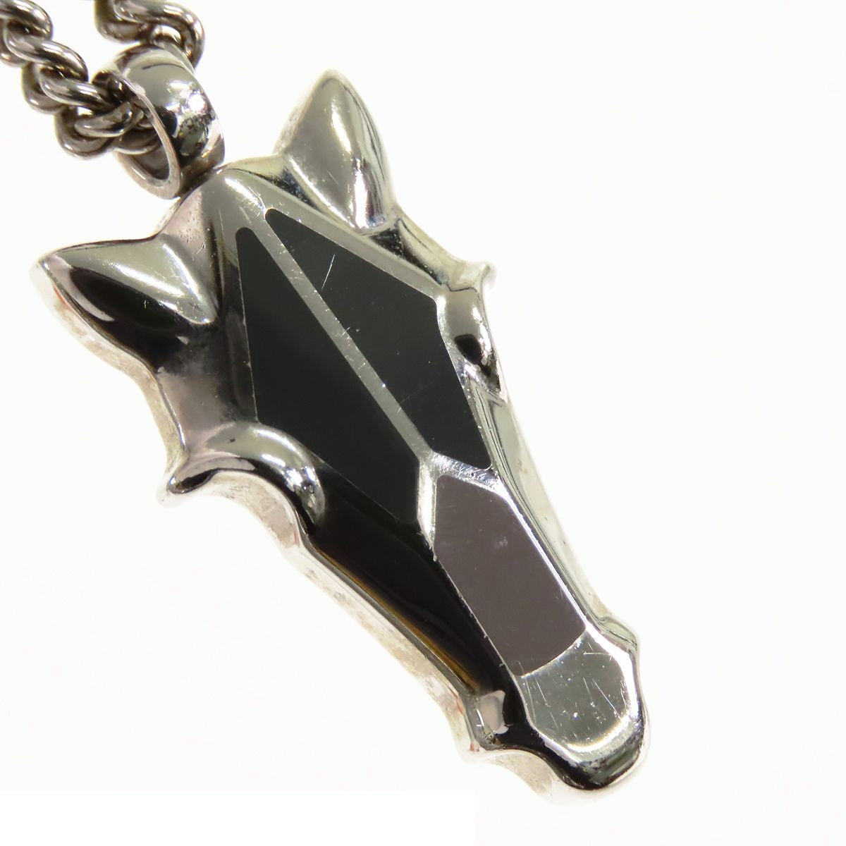Hermes Destrier Pendant Silver Metal Buffalo Horn Necklace — view 4