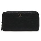 Chanel Camellia Coco Mark Zip Wallet Round Zipper Long Lambskin Leather