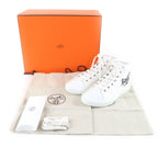 Hermes Iriko Logo Patch Canvas Leather Lace Up High Cut Sneakers White 37.5 — view 2