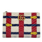Gucci Clutch GG Marmont Ivory Red Navy Leather Belt Motif Gold