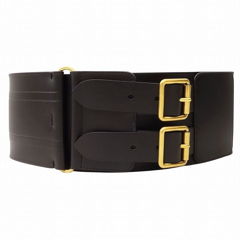 Christian Dior Logo Belt Corset Leather Double Waist Gold Hardware TNT — view 2