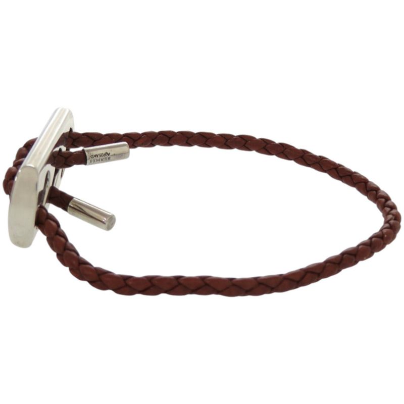 Hermes Leather 925 Silver Hardware Brown Bracelet 1126 — view 4