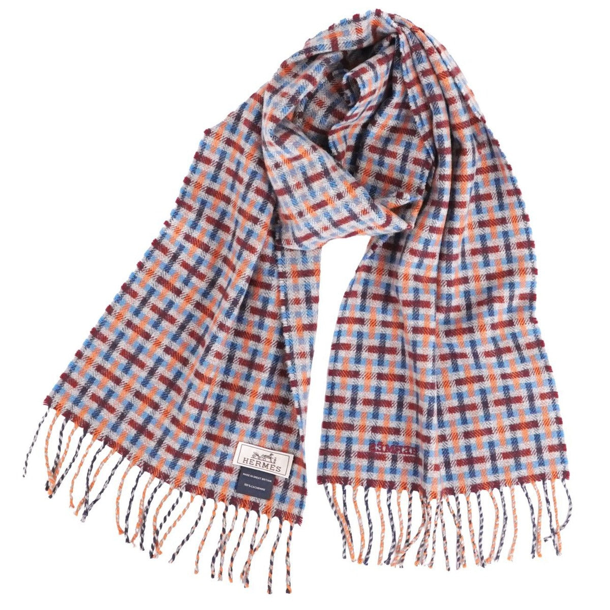 Hermes Muffler Shawl Ecose Logo Cashmere Scarf — view 3