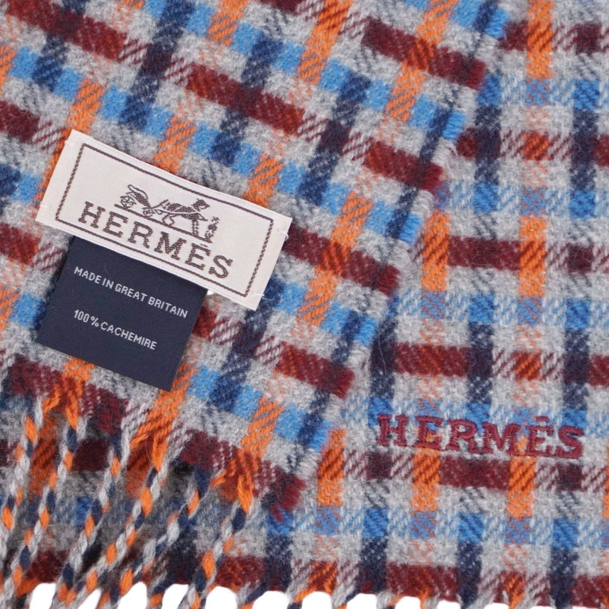 Hermes Muffler Shawl Ecose Logo Cashmere Scarf — view 5