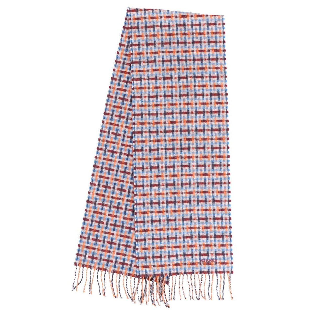 Hermes Muffler Shawl Ecose Logo Cashmere Scarf