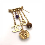 Chanel CC Logo Lion Motif Color Stone Taiga Eye Brooch Gold — view 5