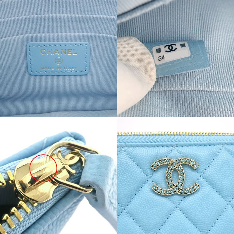 Chanel Flat Pouch Quilted Light Blue Gdhardware Caviar — view 8