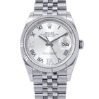 Rolex Datejust 36 SS 18k White Gold Watch Silver Dial VI IX Diamond