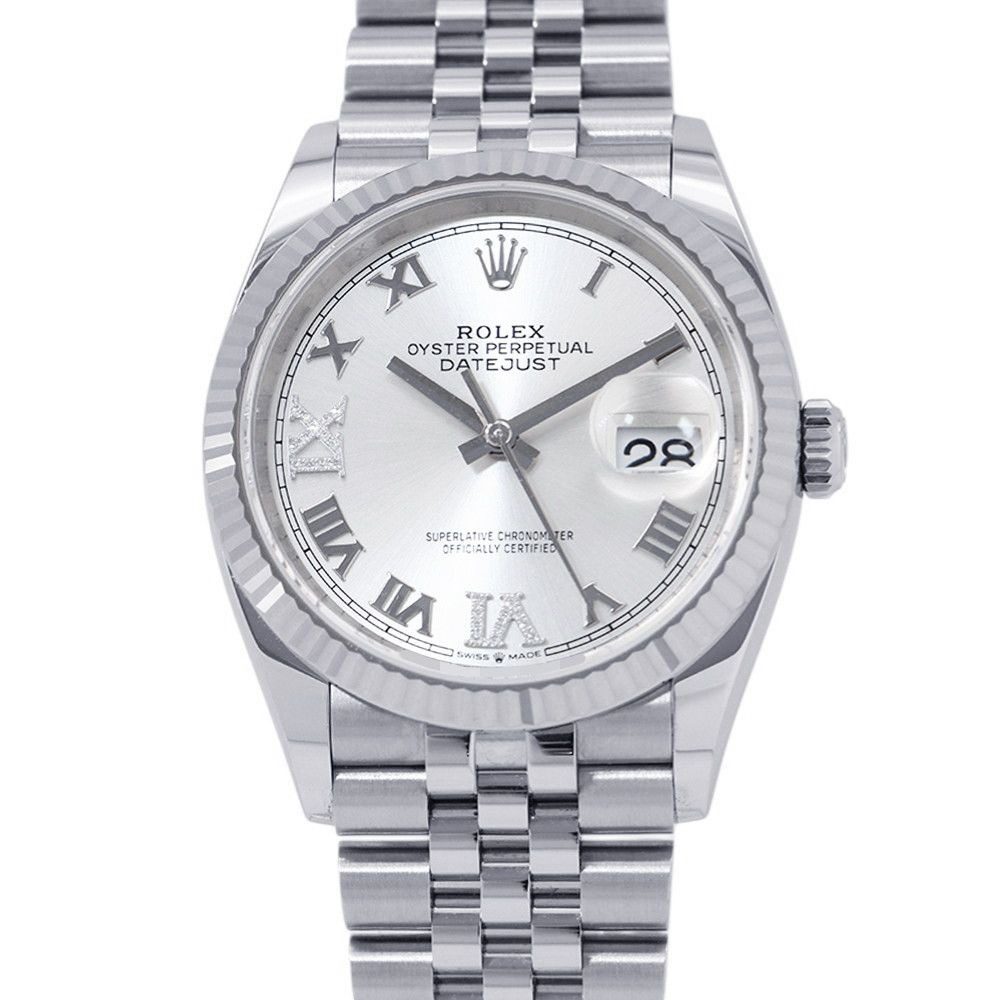 Rolex Datejust 36 SS 18k White Gold Watch Silver Dial VI IX Diamond